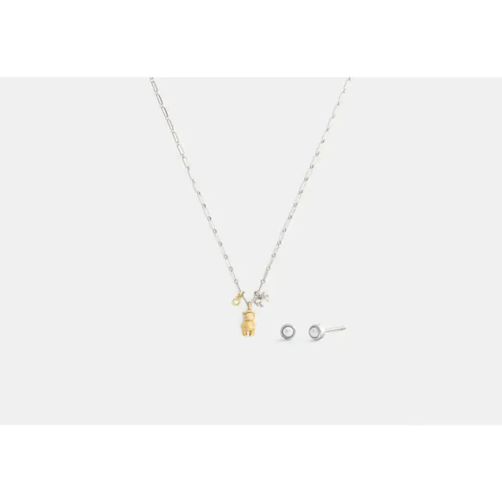 COACH Teddy Bear And Bow Earrings And Necklace Set IN GIFTBOX NWT